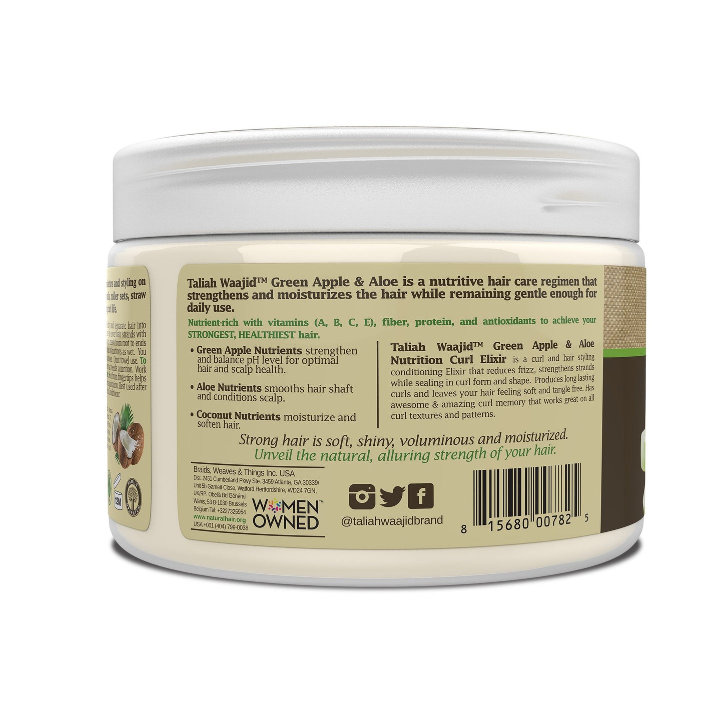 Taliah Waajid Green Apple n Aloe Curl Elixir ideale per donare idratazione ai capelli afro 355ml.