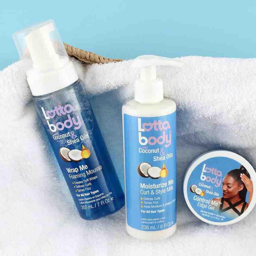 Lottabody al cocco e burro di karité collezione con schiuma, crema e gel per capelli afro-ricci