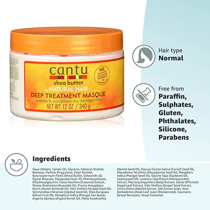 Mascarilla de tratamiento profundo reparadora intensiva con manteca de karité Cantu para cabello natural, 340 g