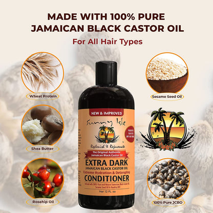 Sunny Isle Extra Dark Jamaican Black Castor Oil – Extrem feuchtigkeitsspendender und entwirrender Conditioner, 340 g