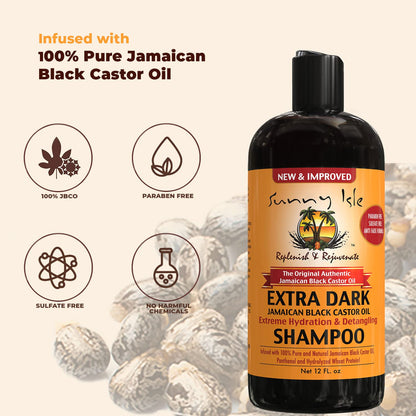 Shampoo hydratant et démêlant avec huile de ricin noir jamaïcain – Sunny Isle, 340 g